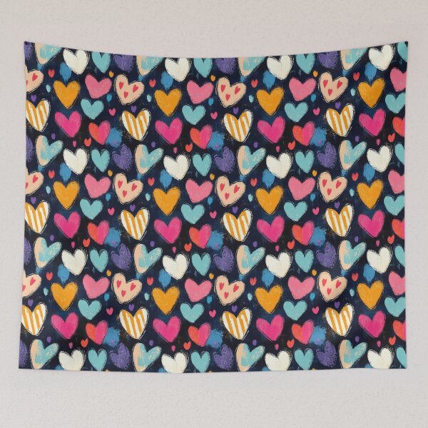 Item preview, Colorful Hand-Drawn Hearts on Dark Background designed and sold by ImagineCorner.