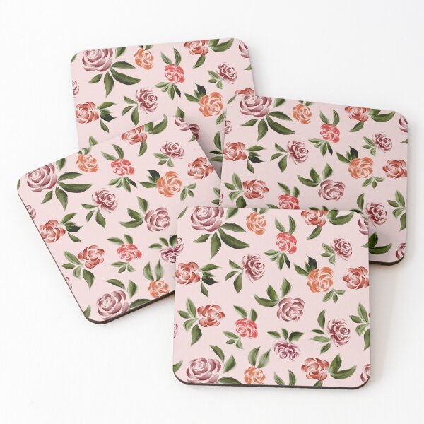 Item preview, Hand-Painted Warm Roses on Soft Pink designed and sold by Elisabeth Coelfen.