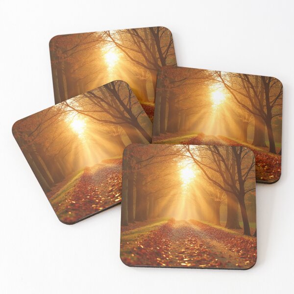 Item preview, A serene autumn path illuminated by the sun, with trees shedding their leaves designed and sold by Giuseppe Cammino.