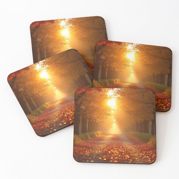 Item preview, A serene autumn path illuminated by the sun, with trees shedding their leaves designed and sold by Giuseppe Cammino.