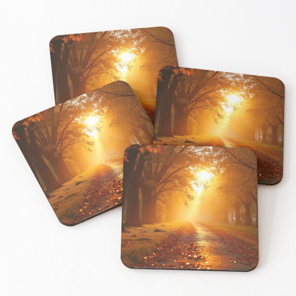 Item preview, A serene autumn path illuminated by the sun, with trees shedding their leaves designed and sold by Giuseppe Cammino.