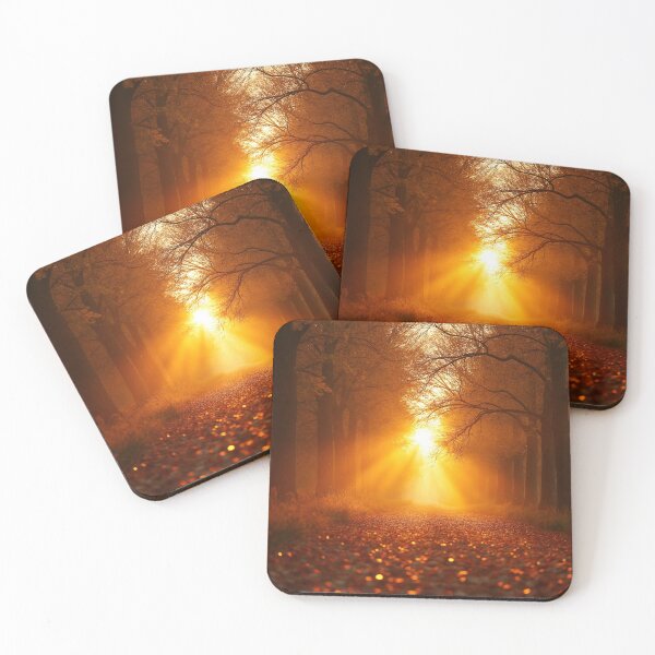Item preview, A serene autumn path illuminated by the sun, with trees shedding their leaves designed and sold by Giuseppe Cammino.