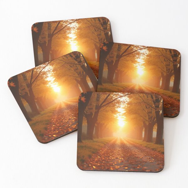 Item preview, A serene autumn path illuminated by the sun, with trees shedding their leaves designed and sold by Giuseppe Cammino.