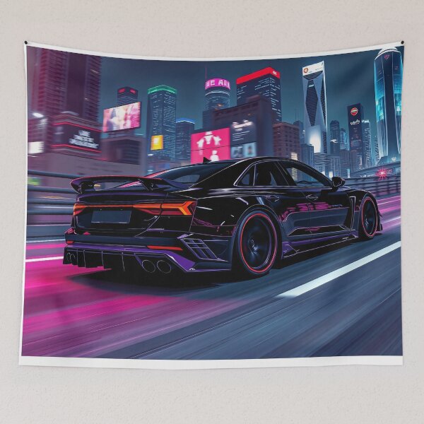 Item preview, Audi S6 on the highway with city neon art style designed and sold by Salimgor Hangaround Music.