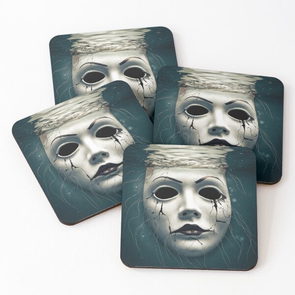 Item preview, A cracked porcelain mask, half submerged in dark water. designed and sold by SilentSpirits.