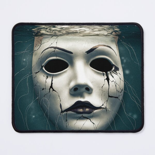 Item preview, A cracked porcelain mask, half submerged in dark water. designed and sold by SilentSpirits.