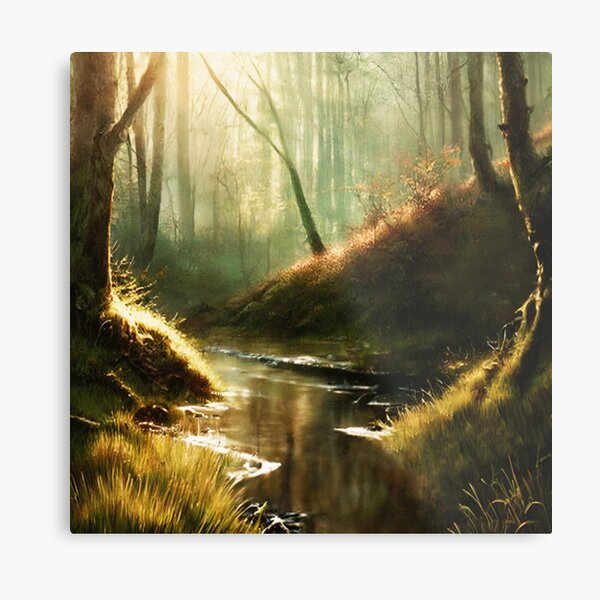 Item preview, Forest Stream in the Spring Landscape | Vintage Landscape | Landscape Artwork | Realistic Landscape Art | Vintage Art designed and sold by UnhingedBird.