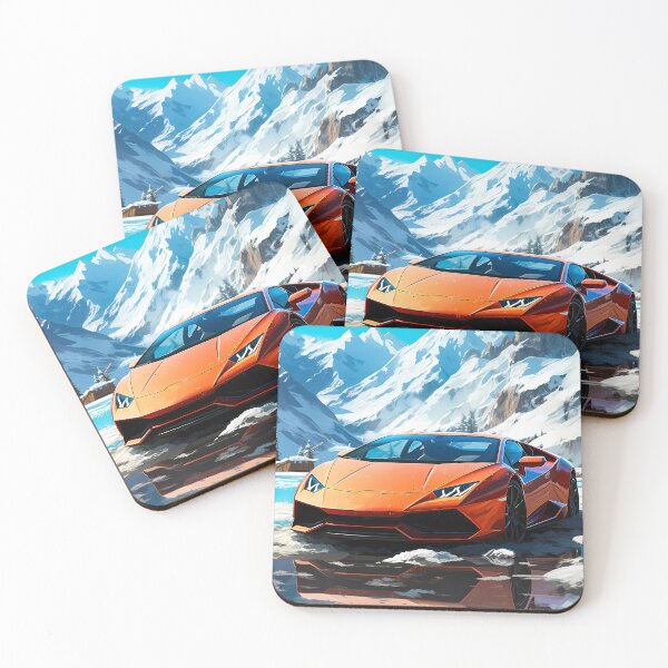 Item preview, Orange Supercar In Snow Capped Mountains designed and sold by RevUpDesign.