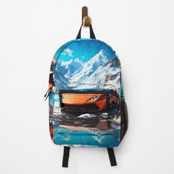 Item preview, Orange Supercar In Snow Capped Mountains designed and sold by RevUpDesign.
