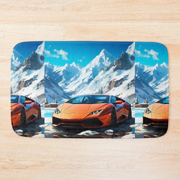 Item preview, Orange Supercar In Snow Capped Mountains designed and sold by RevUpDesign.
