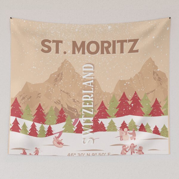 Item preview, St Moritz Travel Art, Switzerland Travel Art, Retro, Mocha designed and sold by Magic Love Art Print.