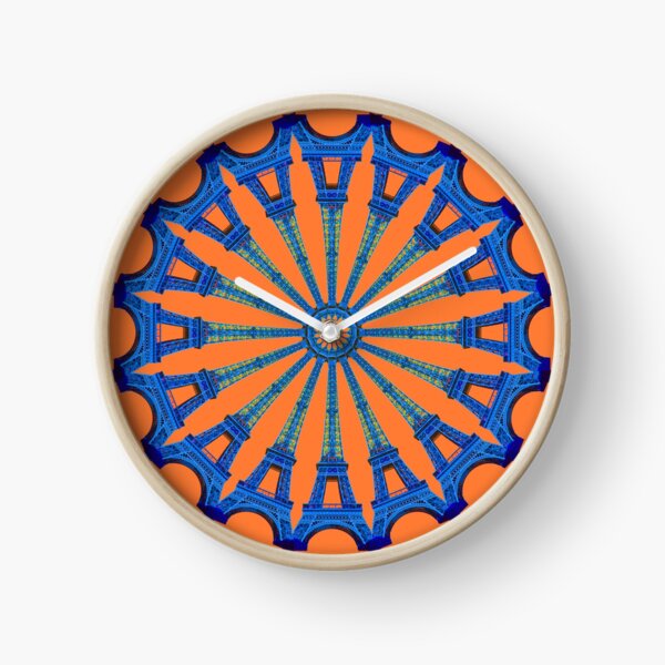 Eiffel Wheel - blue on orange Clock