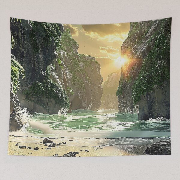 Item preview, Majestic Cove with Towering Cliffs and Verdant Vegetation in Tropical  designed and sold by CheerForGoods.