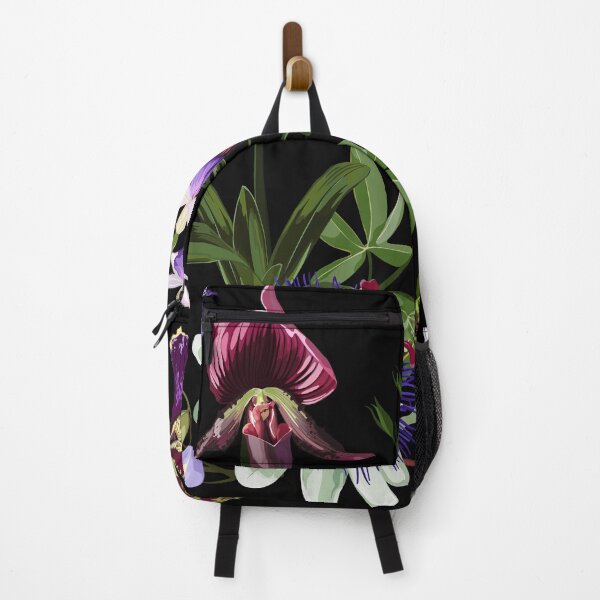 Item preview, Tropical violet bordo orchids, passiflora, wisteria flowers and palm leaves in summer print. designed and sold by MatyKotiv.
