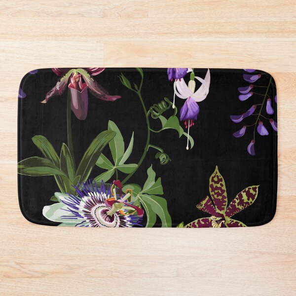 Item preview, Tropical violet bordo orchids, passiflora, wisteria flowers and palm leaves in summer print.  designed and sold by MatyKotiv.