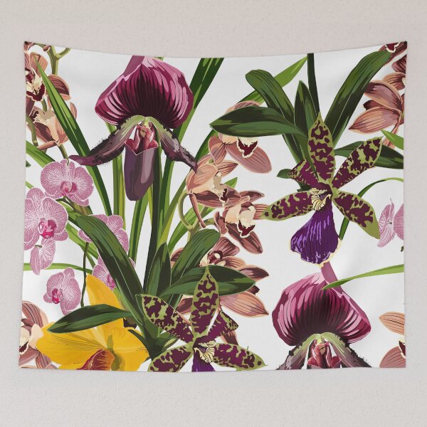 Item preview, Yellow, brown, bordo, pink orchid flowers seamless pattern. designed and sold by MatyKotiv.