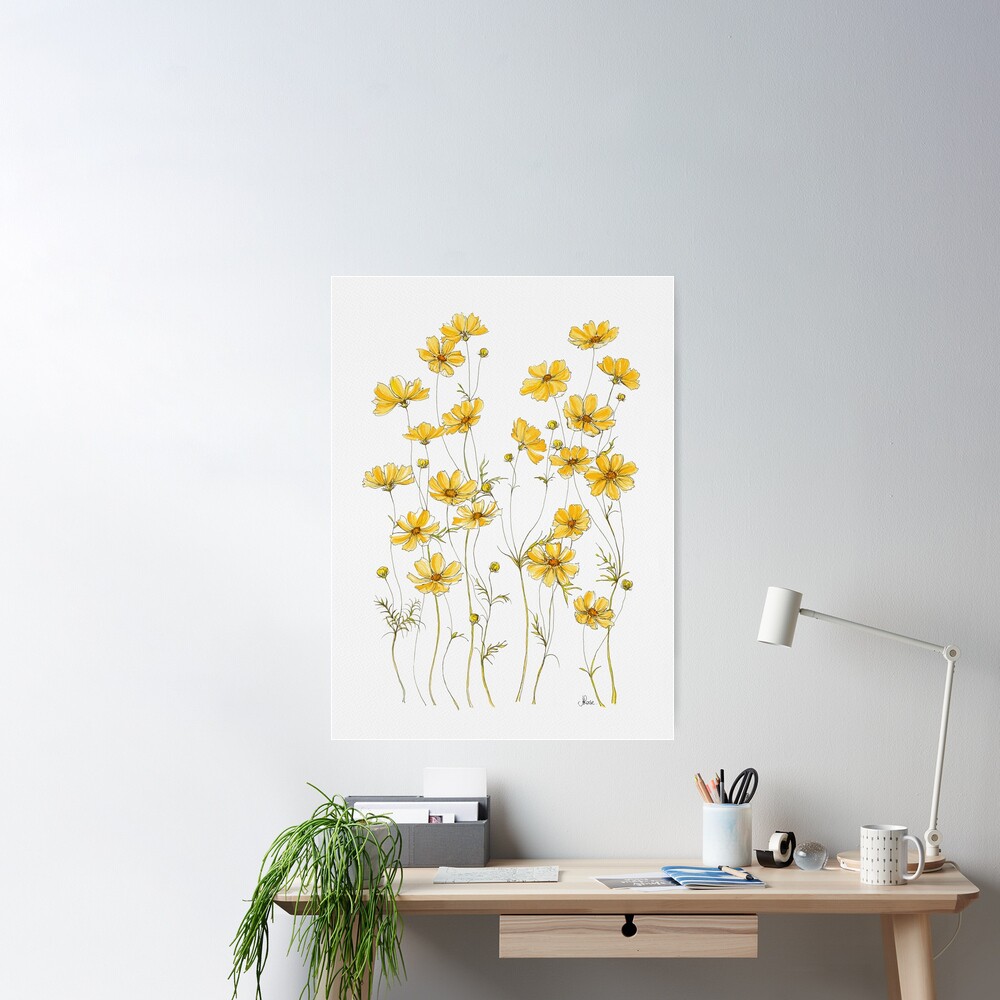 Yellow Cosmos Flowers Poster