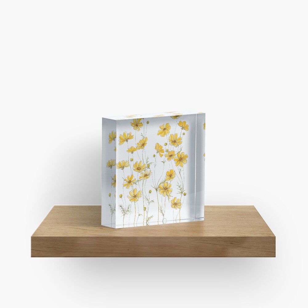 Yellow Cosmos Flowers Acrylic Block