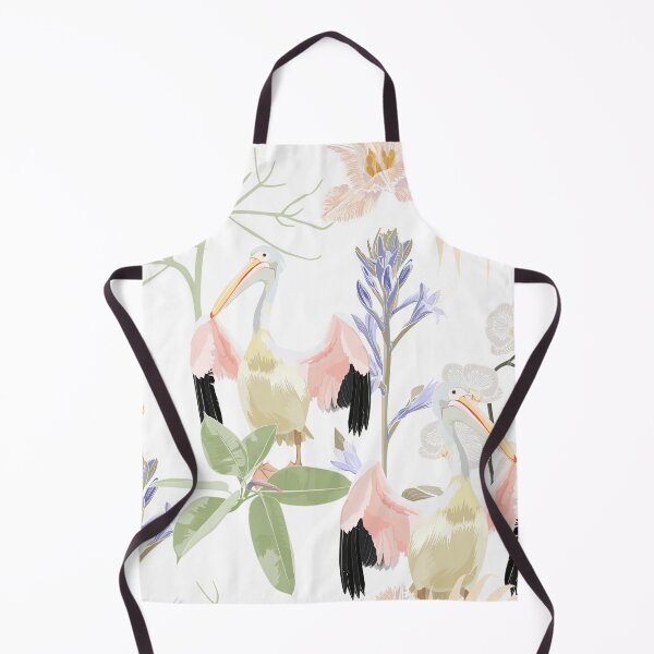 Item preview, Tropical vintage white palm leaves and flowers, pelican birds floral seamless pattern. designed and sold by MatyKotiv.
