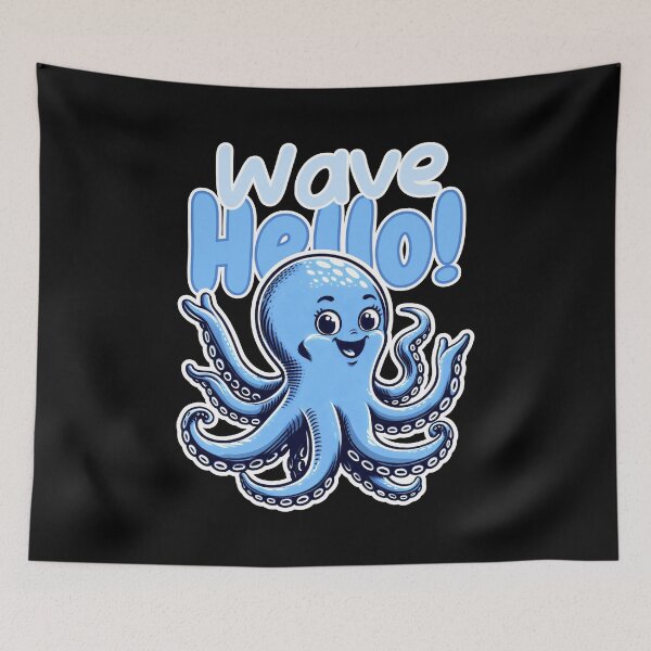 Item preview, Wave Hello Blue Joyful Octopus designed and sold by SplashTastic.