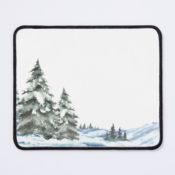 Item preview, Winter Landscape with snow covered green spruces firs, snowy Hills. Hand Painted watercolor designed and sold by BartolArt.