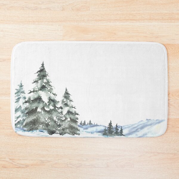 Item preview, Winter Landscape with snow covered green spruces firs, snowy Hills. Hand Painted watercolor designed and sold by BartolArt.