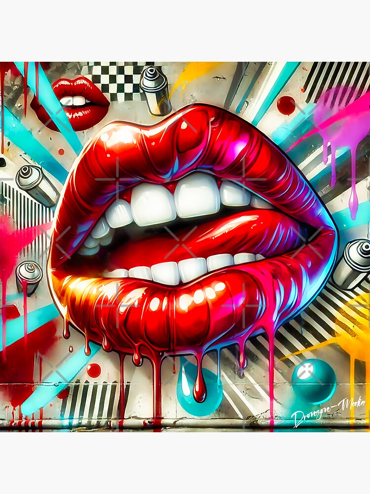 Thumbnail 3 of 3, Sticker, Modern graffiti wall art lips and mouth designed and sold by Drone-tees.