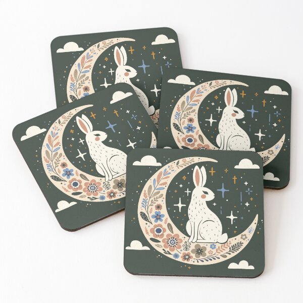 Item preview, Floral Moon and Rabbit – Whimsical Celestial Art designed and sold by Itouchedabee.