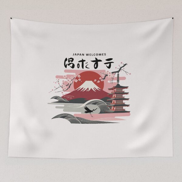 Item preview, Japan Welcomes Flag Map Tokyo, Kyoto, Fuji, designed and sold by AnimalsDH305.