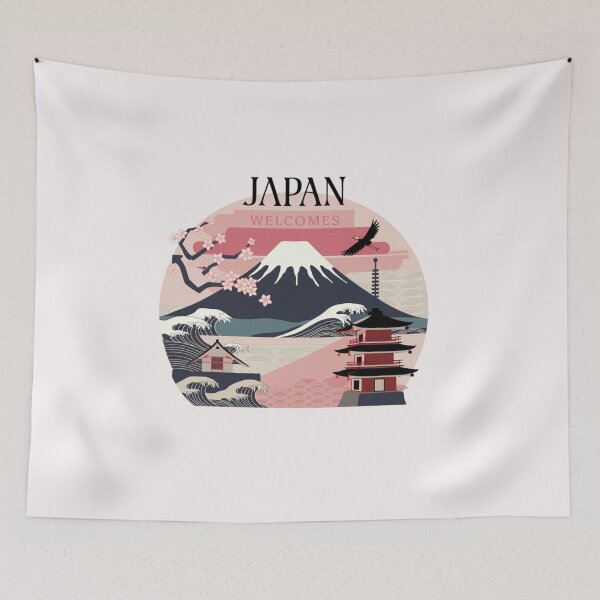 Item preview, Japan Welcomes Flag Map Tokyo, Kyoto, Fuji, designed and sold by AnimalsDH305.
