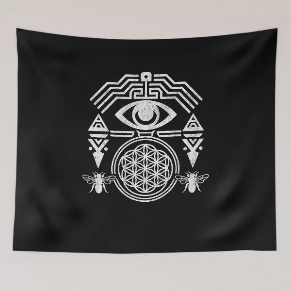 Item preview, Sacred Geometry Bee Flower of Life All Seeing Eye Tribal Art designed and sold by Mystikos Art.