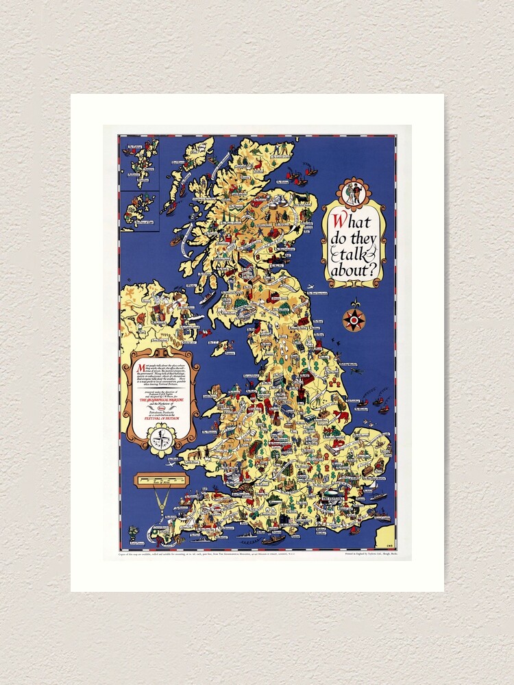 Thumbnail 1 of 3, Art Print, Map of the UK. 1951. designed and sold by colourfind.