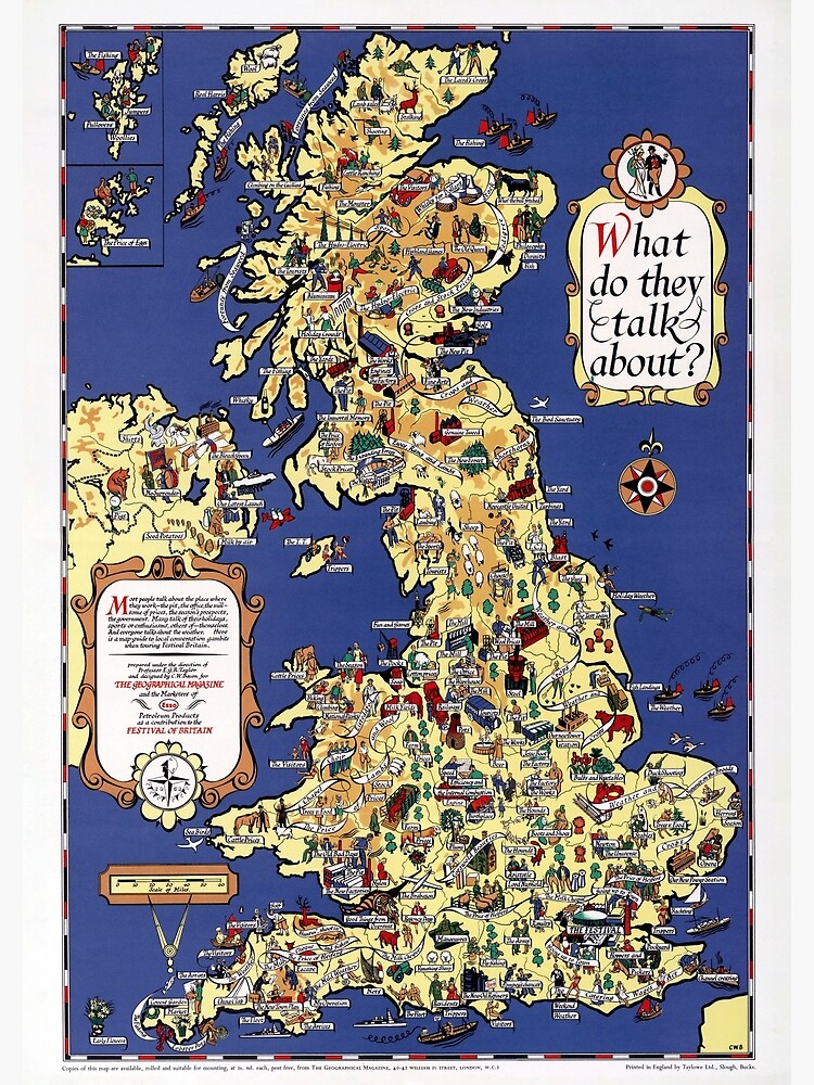 Thumbnail 3 of 3, Art Print, Map of the UK. 1951. designed and sold by colourfind.