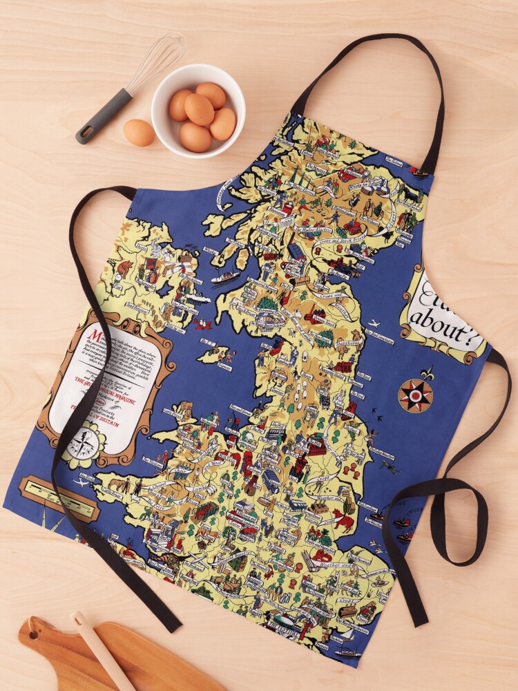 Thumbnail 1 of 6, Apron, Map of the UK. 1951. designed and sold by colourfind.