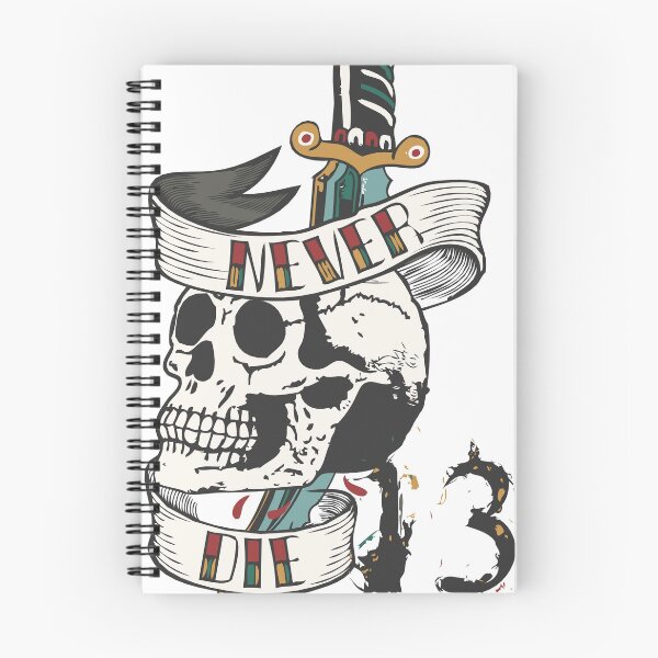 Item preview, never die hipster skulls death's head tattoo skull dagger banner number designed and sold by Achille3777.