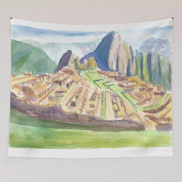 Item preview, Majestic Machu Picchu Watercolor with Andes Mountain View designed and sold by artshop77.