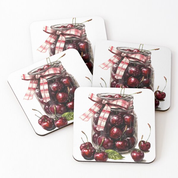 Item preview, Mason Jar of Fresh Red Cherries with Plaid Bow. Realistic Cherry Jar Illustration with Decorative Ribbon designed and sold by Anastasiia Yurevych.