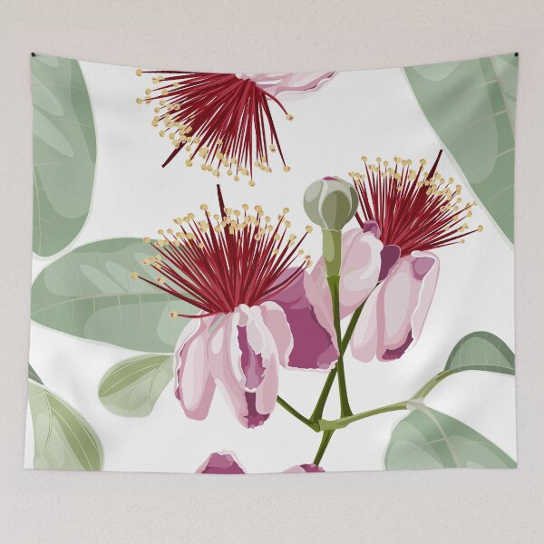 Item preview, Feijoa blooming flowers and exotic leaves with leaves illustration. designed and sold by MatyKotiv.