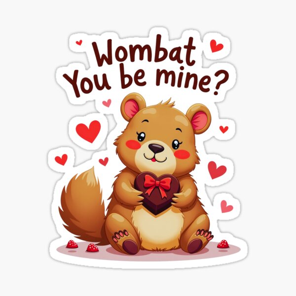 Vista previa del artículo con la obra «Adorable Wombat de San Valentín - Wombat ¿Serás mío?», diseñado y vendido por Bulwshop.