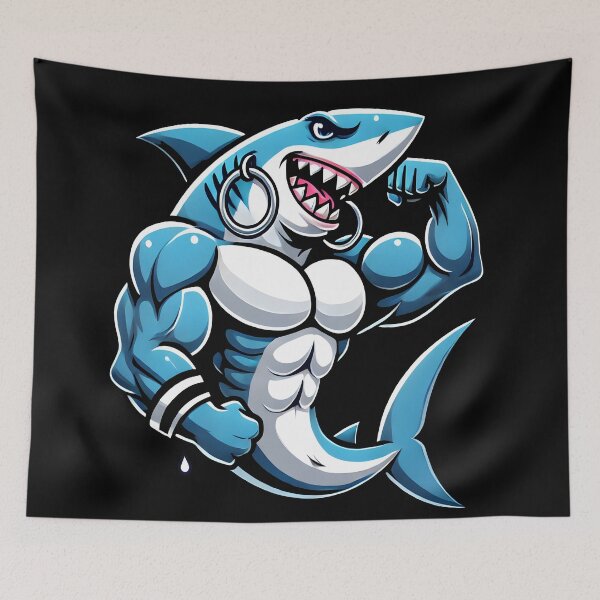 Item preview, funny Muscular Shark women  - Cool Cartoon Design designed and sold by DrawHandArt.