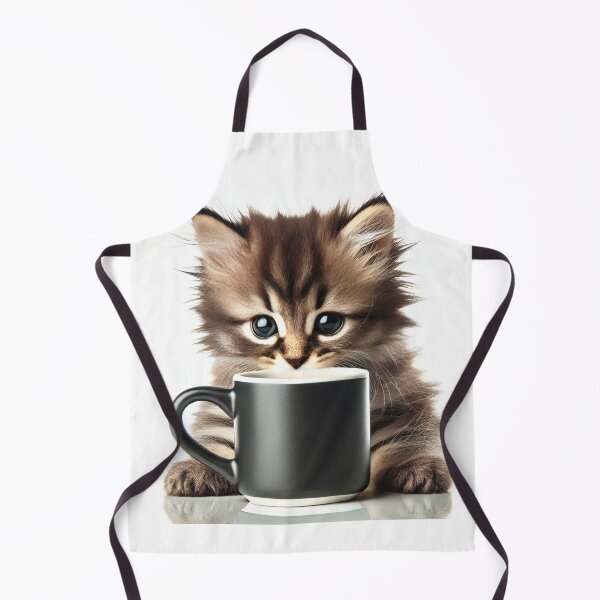 Artikelvorschau, Ein kleines beiges Kätzchen / eine beige Katze mit einer Tasse schwarzen Kaffee. entworfen und verkauft von Vetagio.