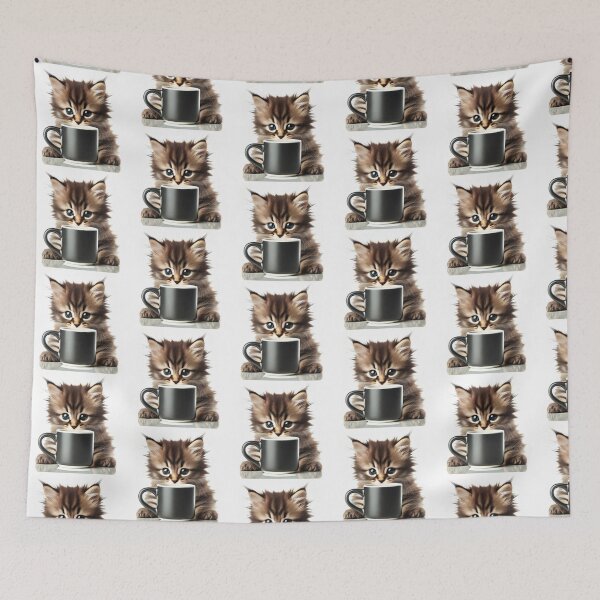 Item preview, A little beige kitten / cat with a cup of black coffee. designed and sold by Vetagio.