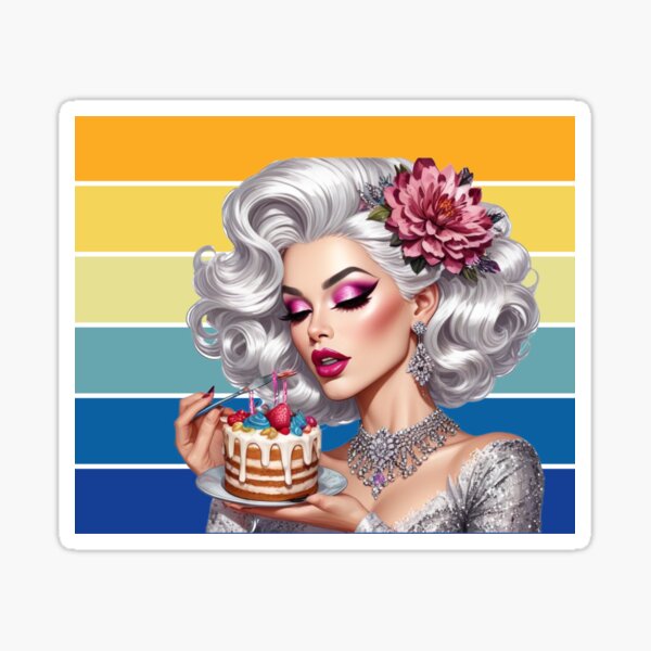 Elegant woman eating cake Sticker