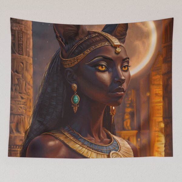 Item preview, This Fecund Land - Digital painting of Ancient Egyptian cat goddess Bastet designed and sold by EmilyDewsnap.