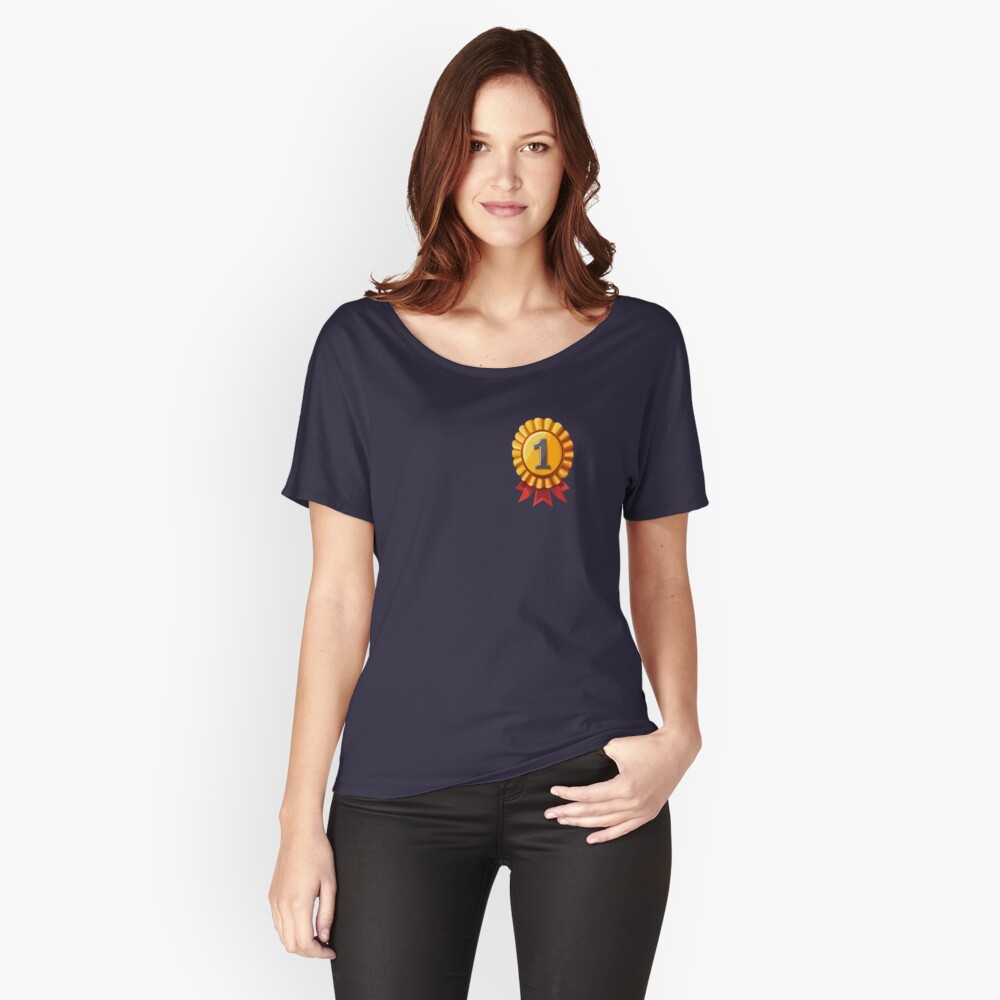 Relaxed Fit T-Shirt - First Place Gold Medal Cockade Red Ribbon Golden Badge