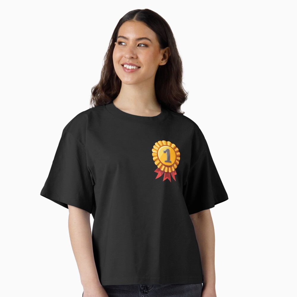 First Place — Gold Medal Cockade Red Ribbon Golden Badge Boxy Tee