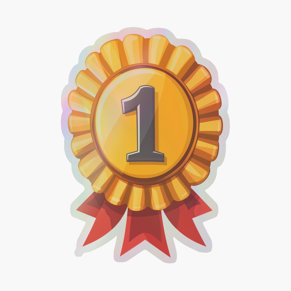Holographic Sticker First Place Gold Medal Cockade Red Ribbon Golden Badge Holographic Sticker