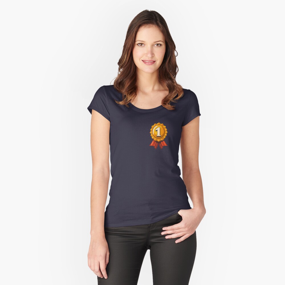 Fitted Scoop T-Shirt — 1st Place Golden Medal Cockade Gold Badge with Red Striped Ribbon