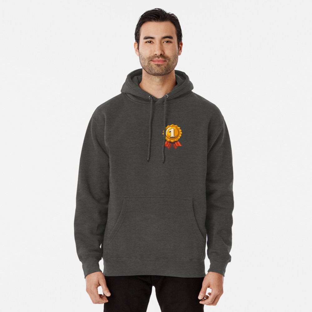 1st Place Golden Medal Cockade Gold Badge with Red Striped Ribbon Pullover Hoodie