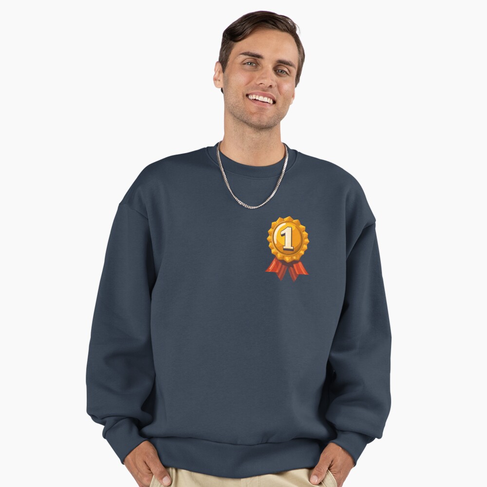 Premium Oversized Sweatshirt — 1st Place Golden Medal Cockade Gold Badge with Red Striped Ribbon